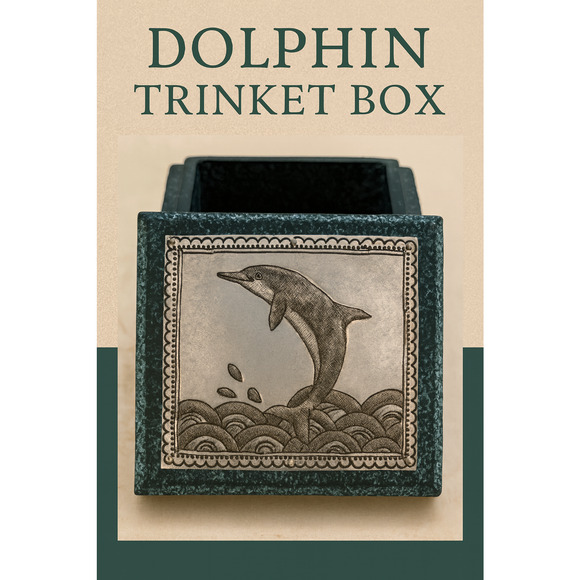 Jumping Dolphin Trinket Box Raised Etched Metal Medallion Textured Exterior 3x2 - Picture 1 of 5